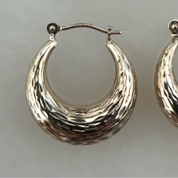10k Solid Gold Hollowed Hammered Hoop Earrings - Picture 9 of 15